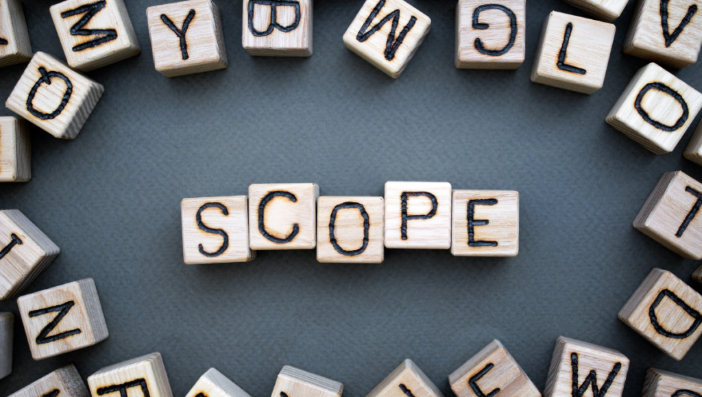 An image of wooden blocks spelling out the word "scope."