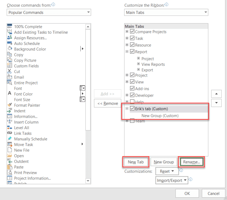 Creating a Ribbon Tab in MS Project