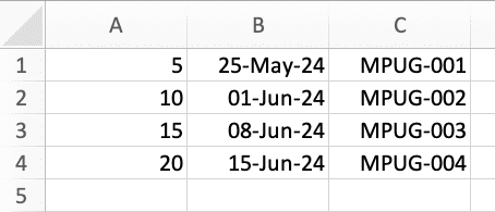 A screen shot of a row/column/matrix of sequential or interval-based numbers or dates generated by the  Excel SEQUENCE function.