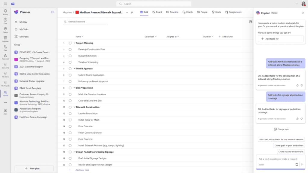 Figure 17 – New plan in Microsoft Planner