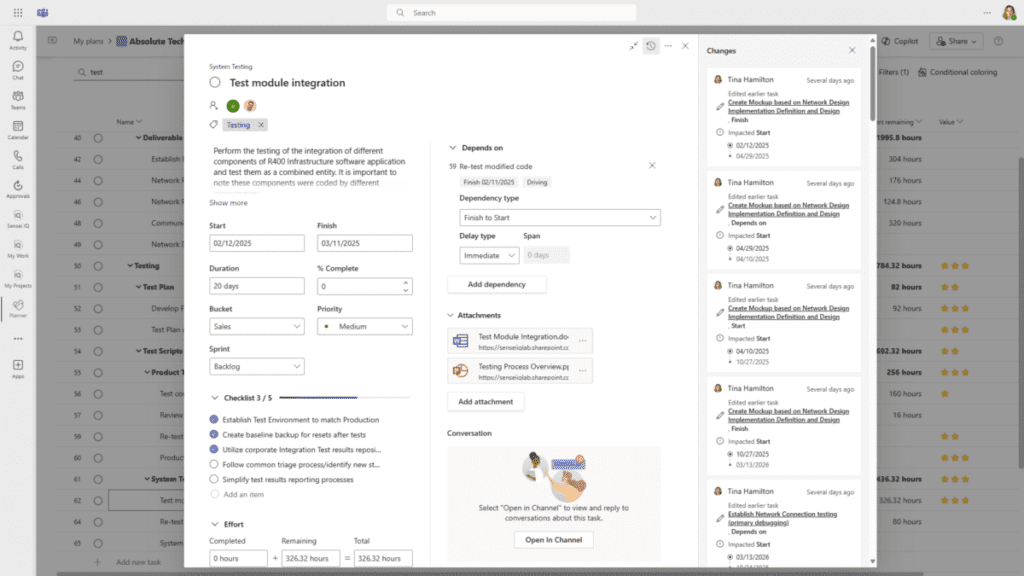 Figure 4 – Task history in Microsoft Planner