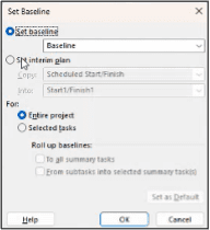 Set Baseline dialog in Microsoft Project